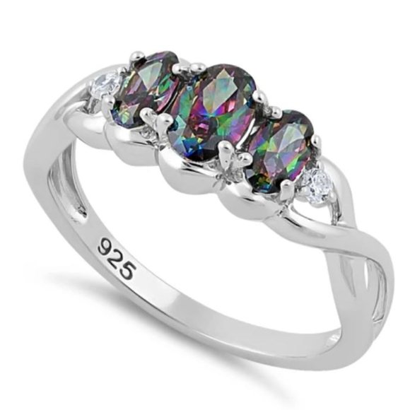 925 STERLING SILVER Simulated Mystic Rainbow Topaz CZ Ring - Picture 16 of 16